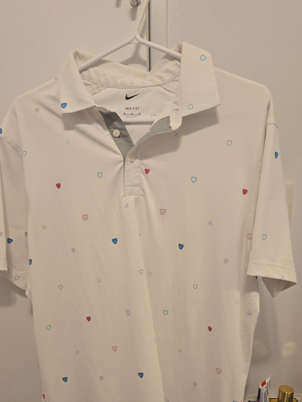 Nike White Polo with Blue & Red Micro Shield Print